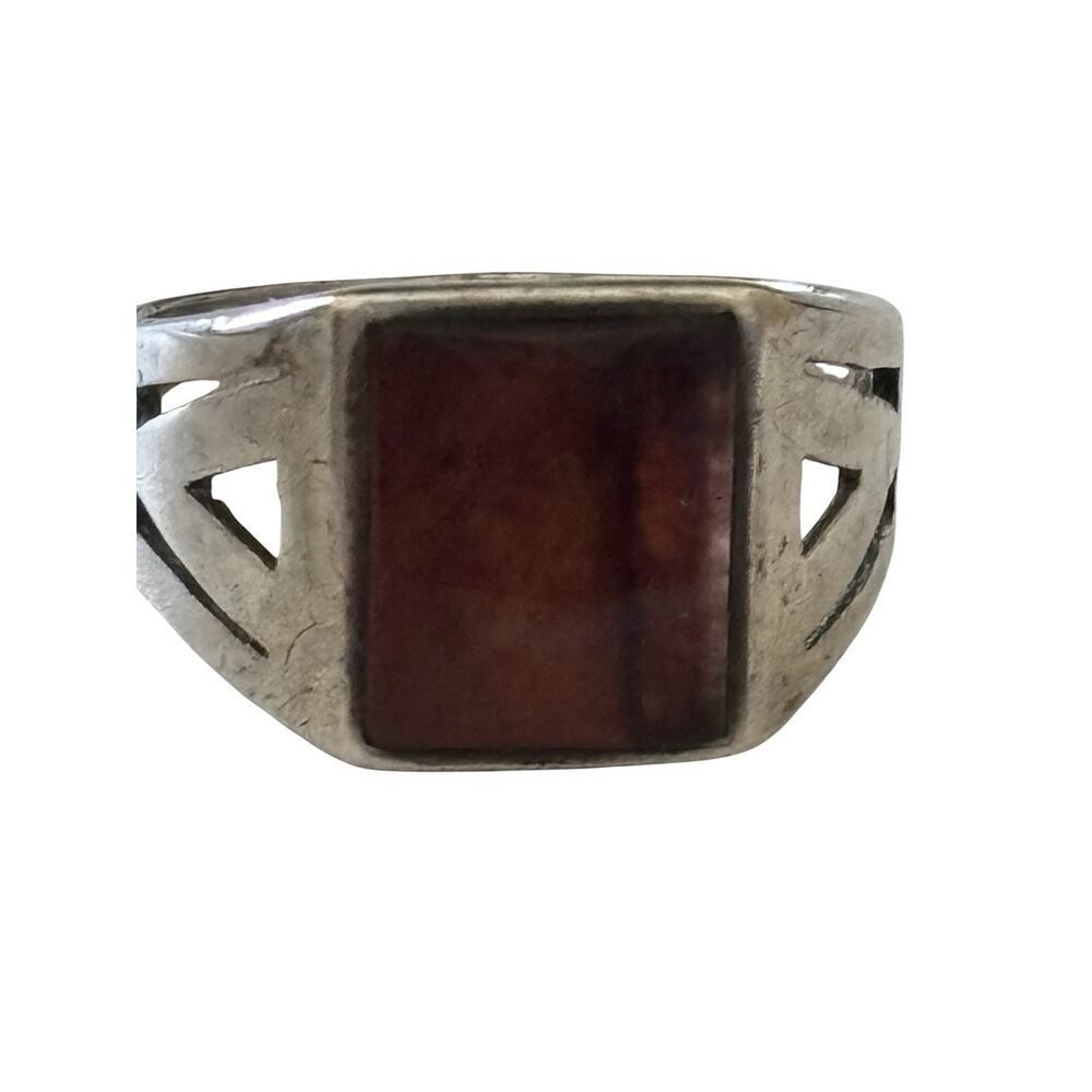 Henry Griffith & Sons British Vintage Signet Ring 925 Silver Brown Agate Size 10 - Picture 7 of 9
